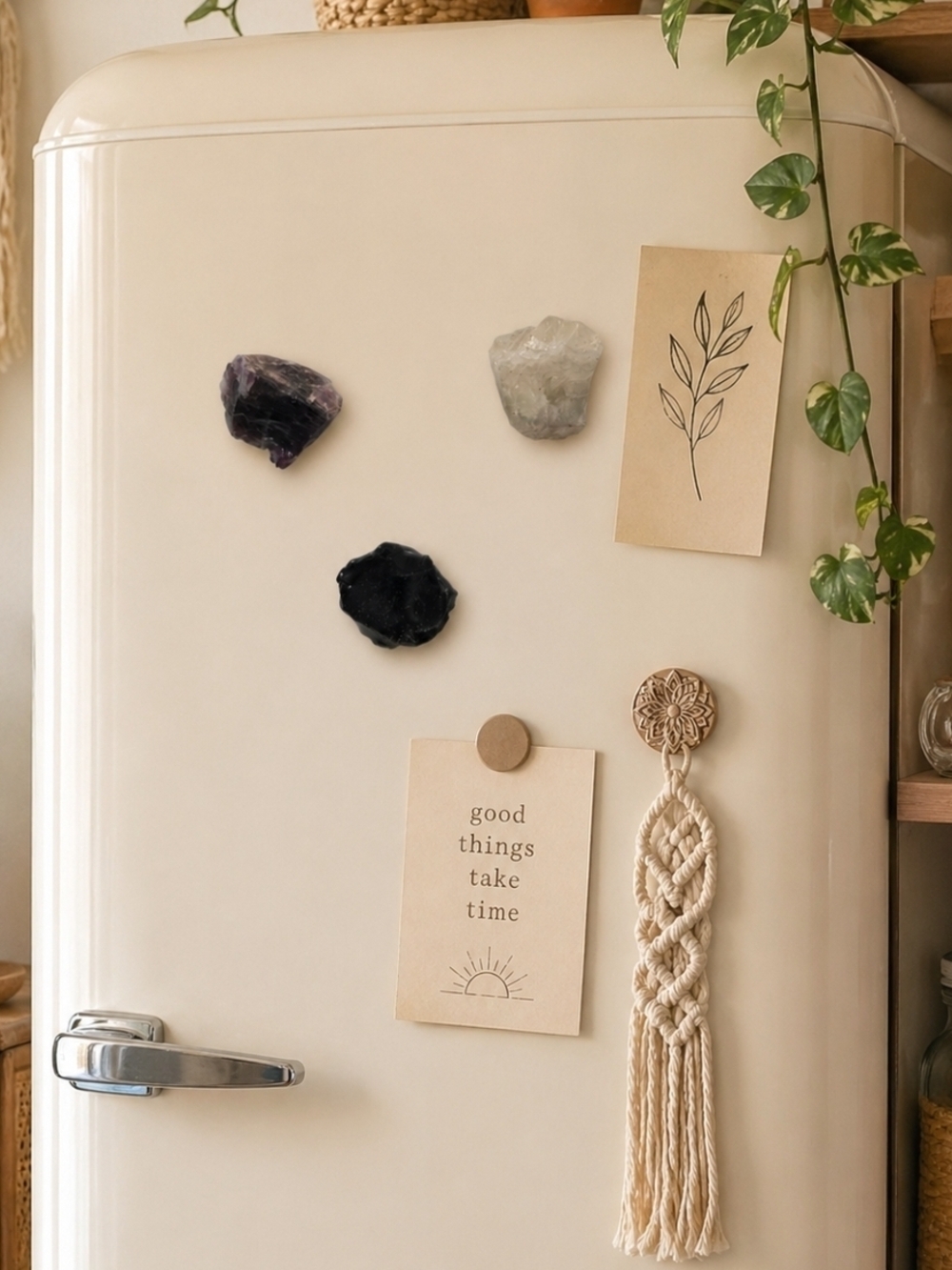 4/$15 Decorative Natural Gem Stone Crystal Magnets - Neutral Tones 1"aprox